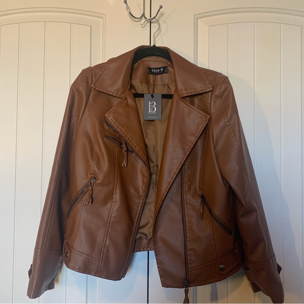 Brown Faux Leather Jacket by [Brand]